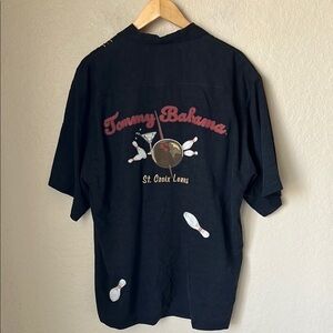 Tommy Bahama Black silk embroidered martini bowling shirt